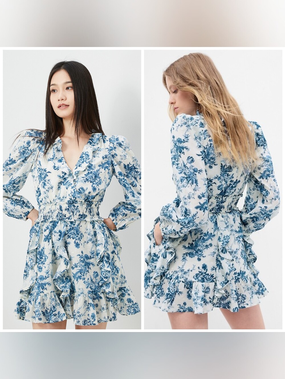 Gap × LoveShackFancy Floral Mini Dress, Blue Floral, Size Small, Long Sleeves
